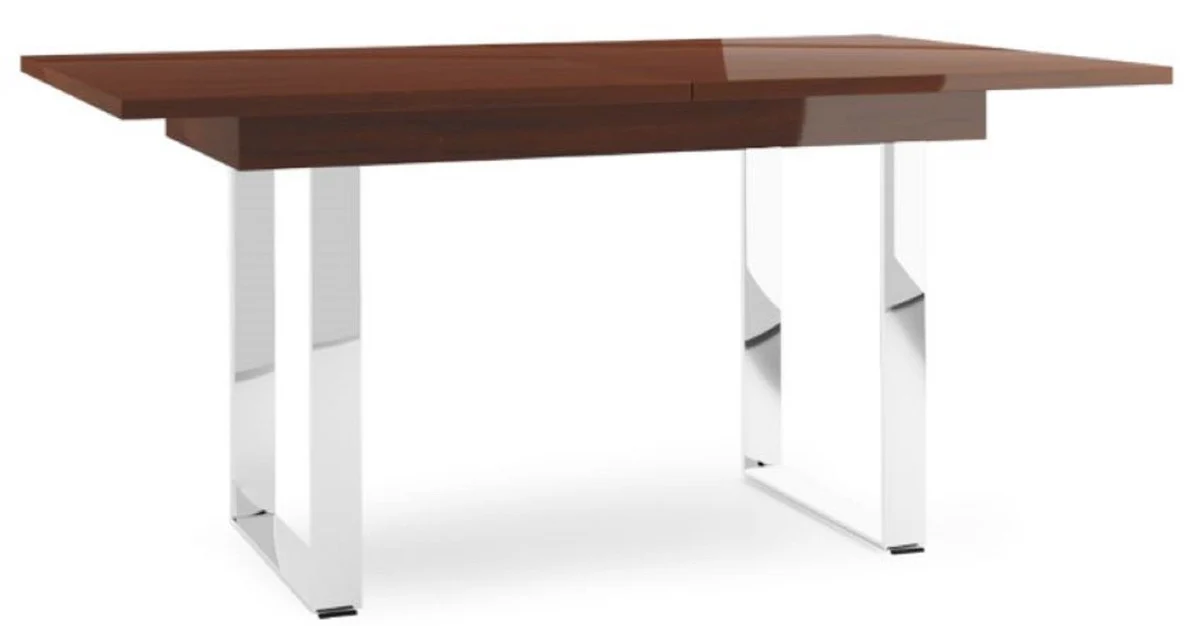 Casa Padrino Mesa de Comedor de Lujo Marr¨®n Brillante / Plata 160-220 x 90 x H. 77 cm - Mesa de Cocina Moderna y Extensible