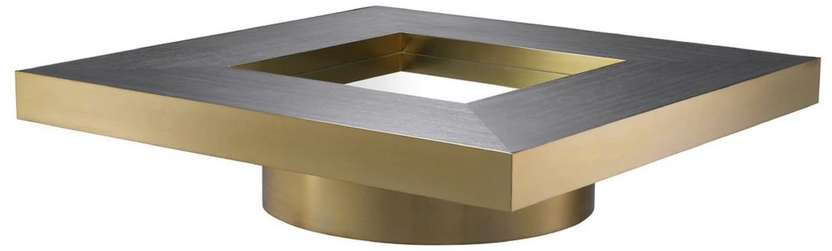 Casa Padrino mesa de centro de lujo gris antracita / lat¨®n 120 x 120 x A. 29,5 cm - Mesa de sal¨®n cuadrada con vidrio espejo - Muebles de sal¨®n de lujo