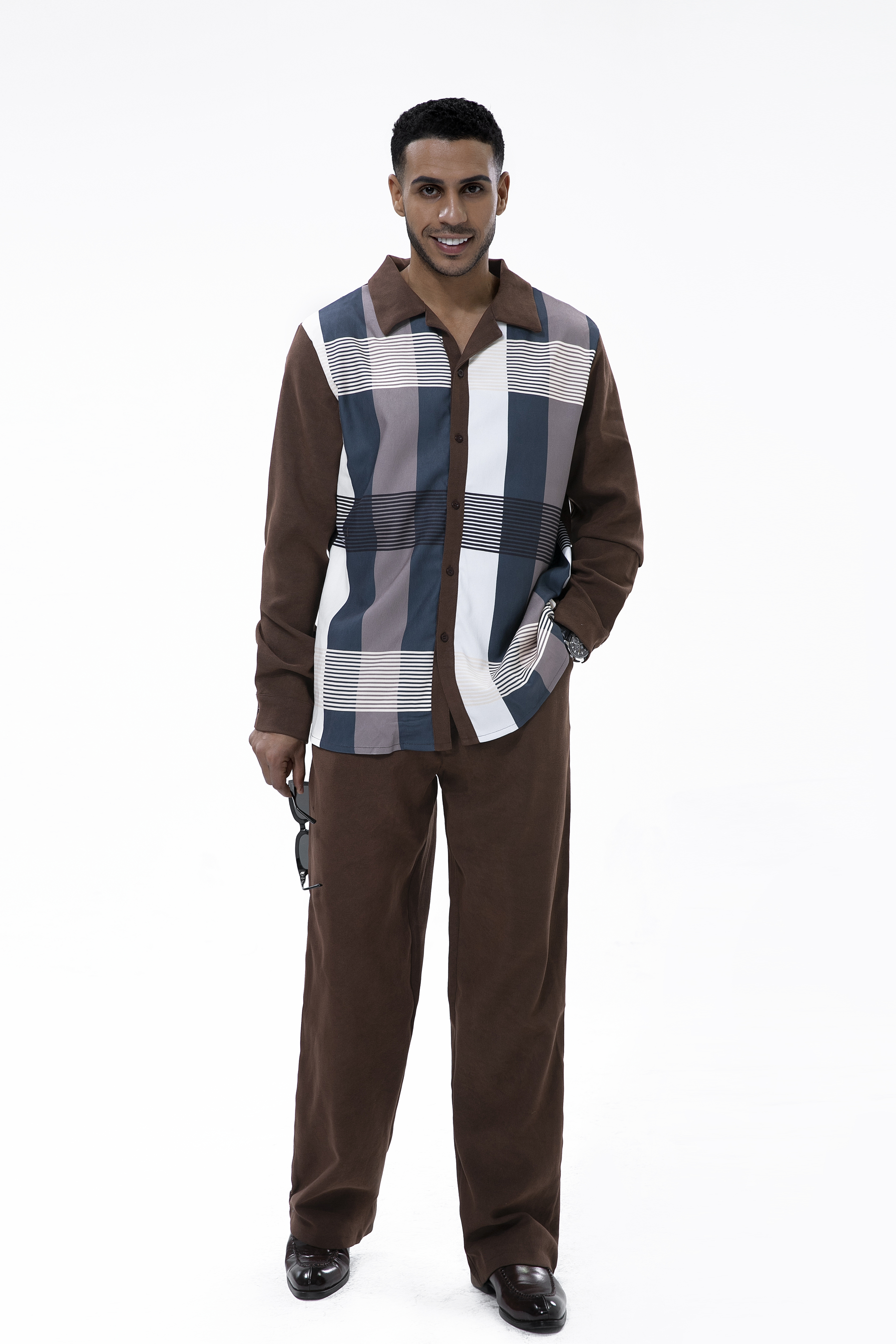 Suitmens Men's Brown Suede Long Sleeve Walking Suit 027