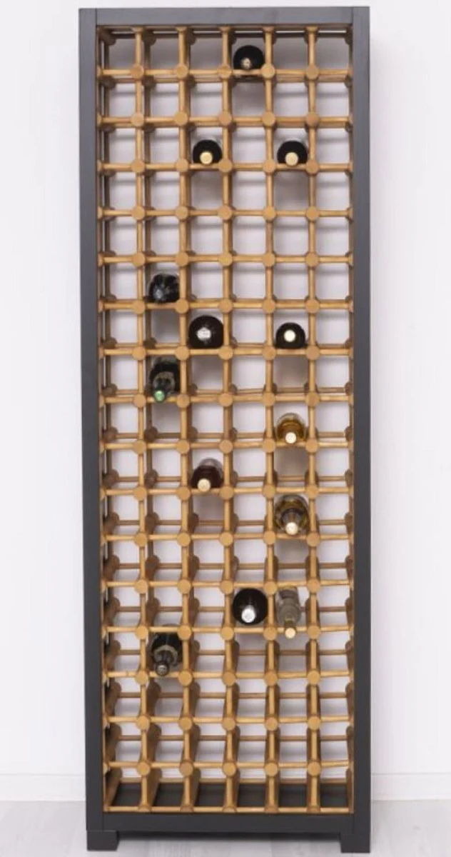 Casa Padrino armario de vino de madera maciza de estilo campestre negro / natural 68 x 35 x A. 200 cm - Estante de vino de madera maciza en estilo campestre - Mueble bar de estilo campestre