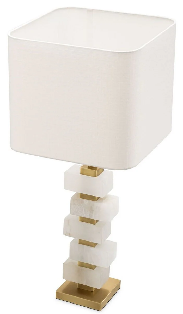 Casa Padrino lámpara de mesa de lujo latón antiguo / alabastro / blanco 35 x 35 x A. 79,5 cm - Lámpara de escritorio moderna de metal con alabastro decorativo - Calidad de Lujo