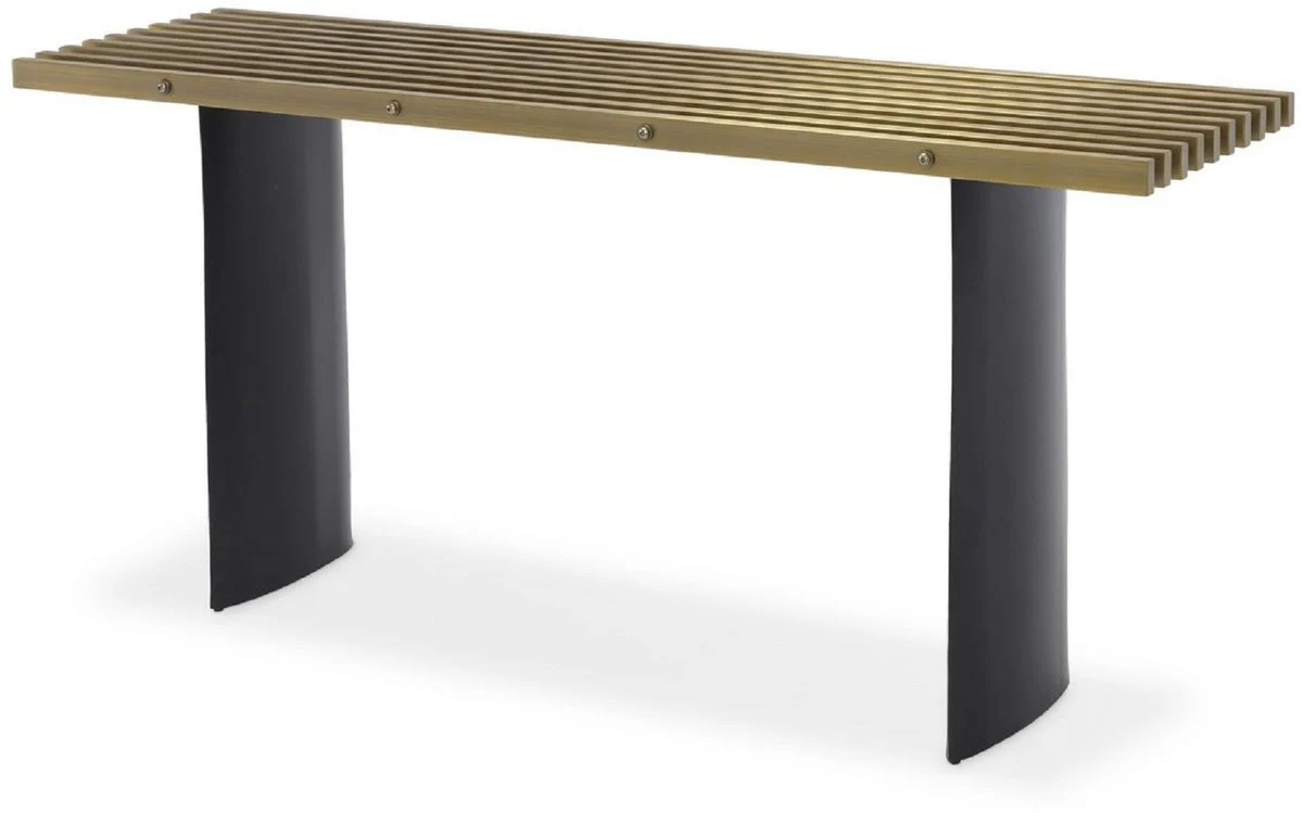 Casa Padrino consola de dise?o industrial de lujo lat¨®n / negro 160 x 42,5 x A. 76 cm - Consola de estilo industrial con tablero de rejilla met¨¢lica y patas de mesa el¨ªpticas - Calidad de Lujo