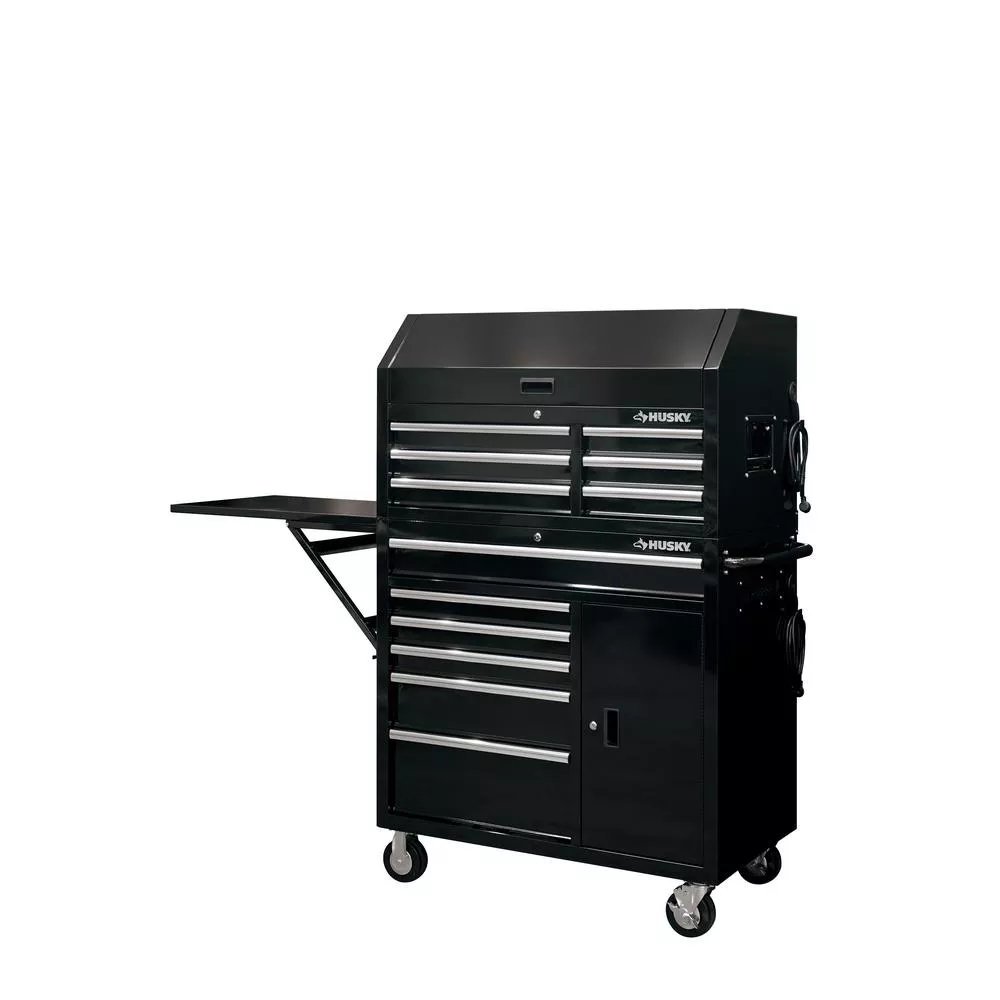 41 IN. W 12-DRAWER TOOL CHEST AND CABINET COMBO WITH SIDE TABLE IN GLOSS BLACK