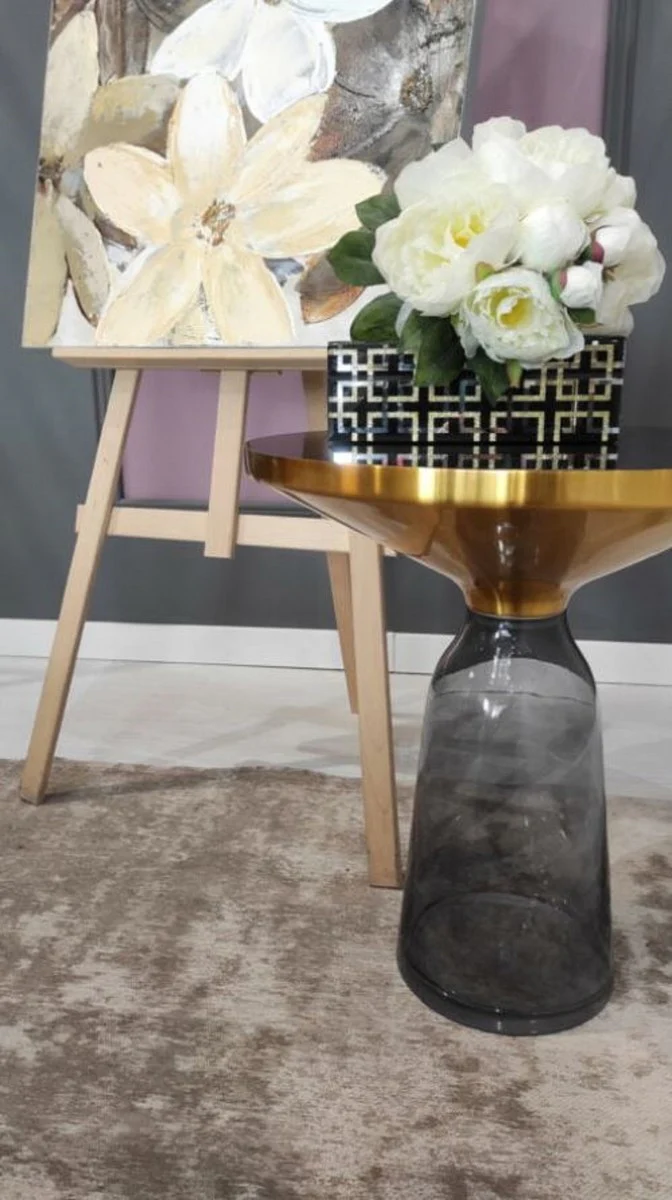 Casa Padrino mesa auxiliar de lujo negro / gris / oro ? 50 x A. 53 cm - Mesa redonda de vidrio - Muebles de sal¨®n modernos