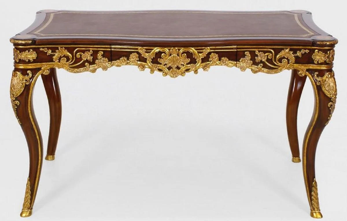 Casa Padrino escritorio barroco de lujo con caj¨®n marr¨®n / oro - Magn¨ªfica mesa de oficina en estilo barroco - Muebles de oficina de estilo barroco - Muebles de lujo en estilo barroco