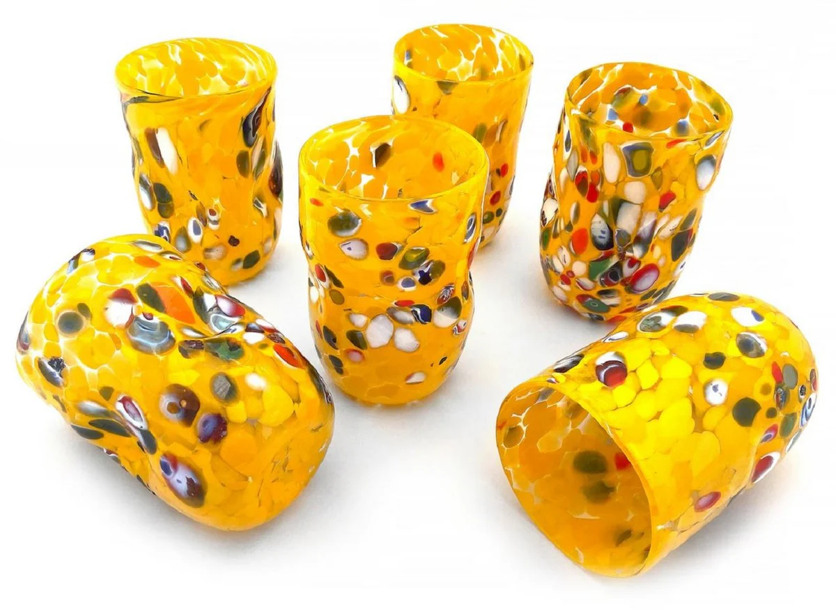 Casa Padrino conjunto de 6 vasos de agua de cristal de Murano de lujo amarillo ? 8 x A. 12 cm - Hecho en Italia