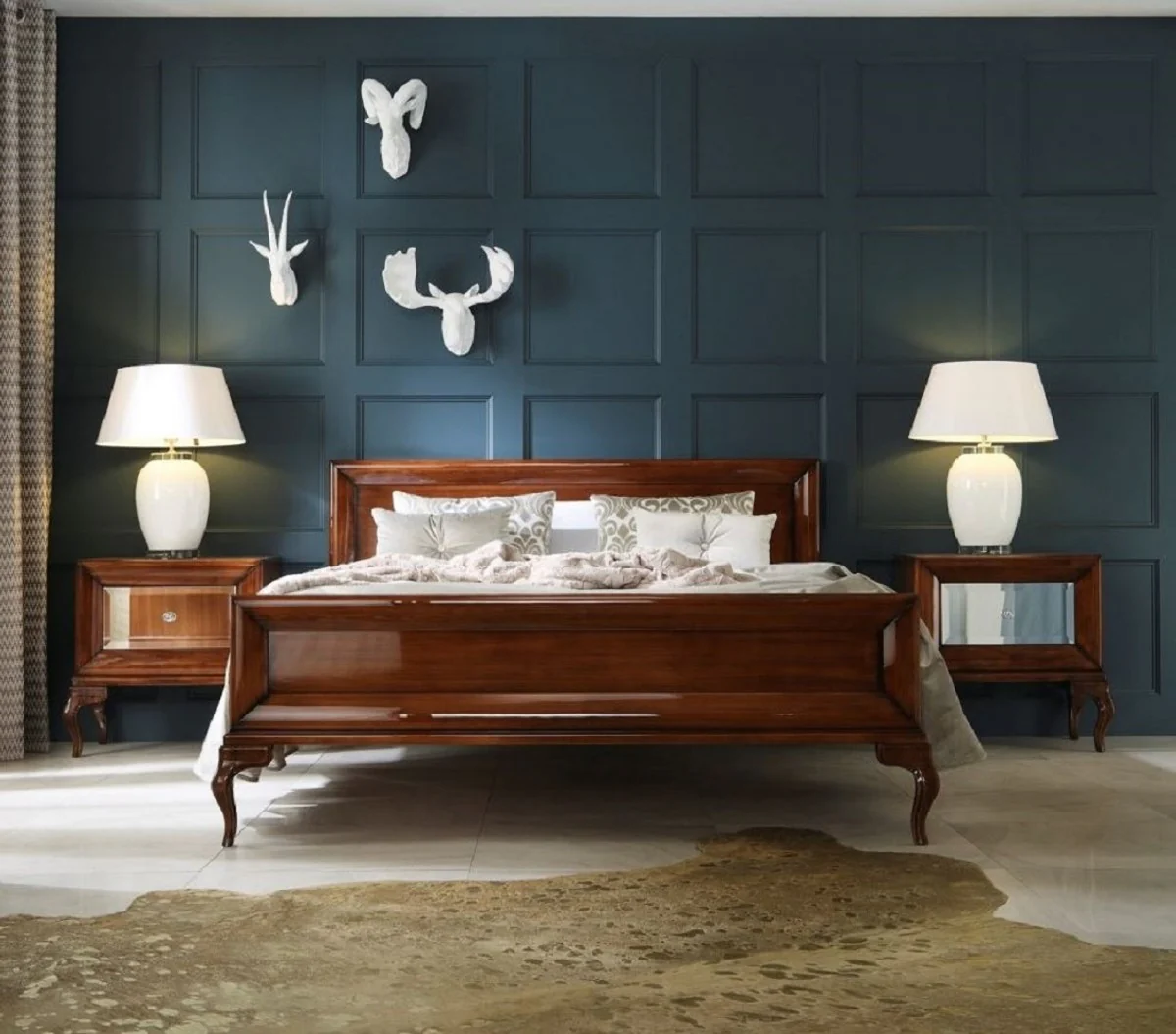 Casa Padrino mesita de noche Art Deco de lujo marr¨®n alto brillo 70 x 42 x A. 65 cm - Mesita auxiliar con espejo y caj¨®n - Muebles de dormitorio de lujo - Muebles Art Deco de Lujo