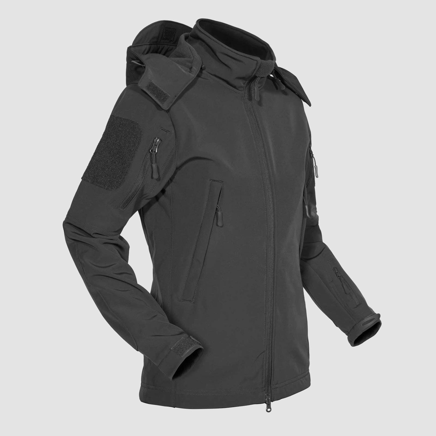 Women's Hooded Winter Jacket with 6 Pockets Waterproof Windproof Softshell Fleece Tactical Coat