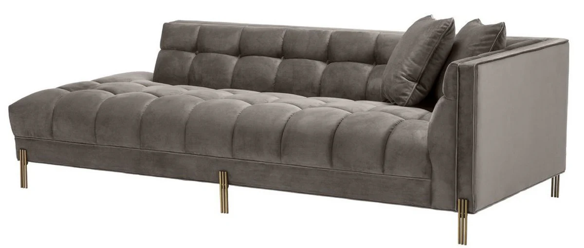 Casa Padrino sof¨¢ lounge de lujo gris - greige / lat¨®n 223 x 95 x H. 68 cm - Sof¨¢ de Sala del Lado Derecho con Terciopelo Fino y 2 Almohadas