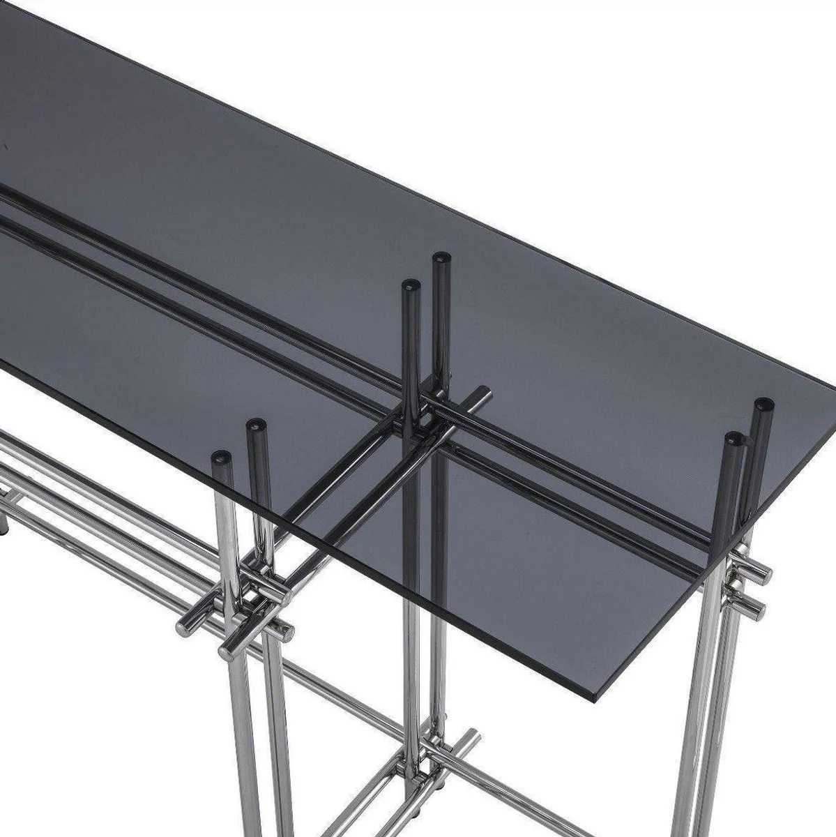 Casa Padrino consola de dise?o plata / gris 131 x 36,5 x A. 73 cm - Mesa consola de acero inoxidable con tapa de vidrio - Muebles de Dise?o - Calidad de Lujo