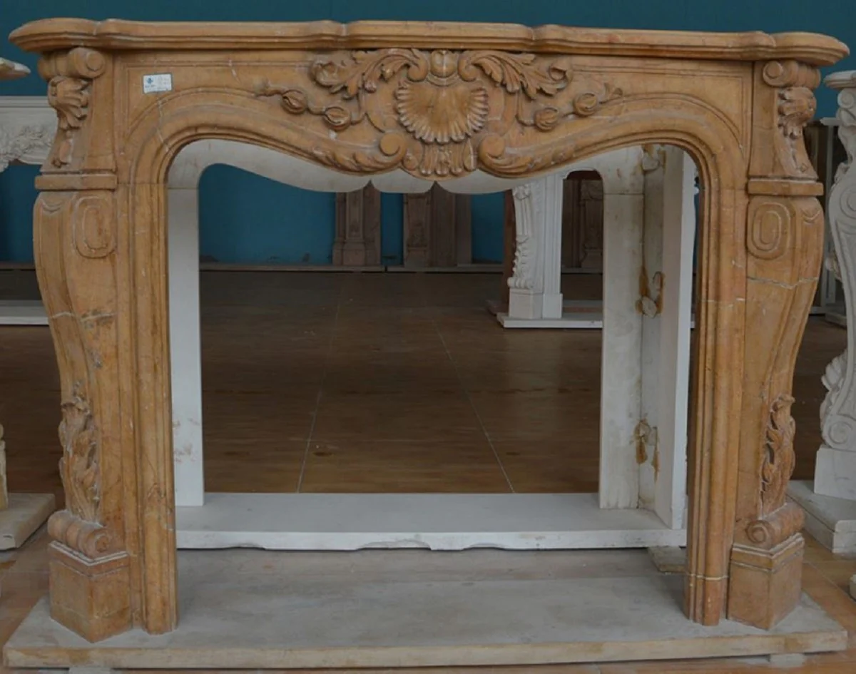 Casa Padrino marco de chimenea barroco de lujo amarillo 150 x 30 x A. 111 cm - Magn¨ªfico marco de chimenea de m¨¢rmol de alta calidad barroco - Accesorios decorativos de chimenea barroco