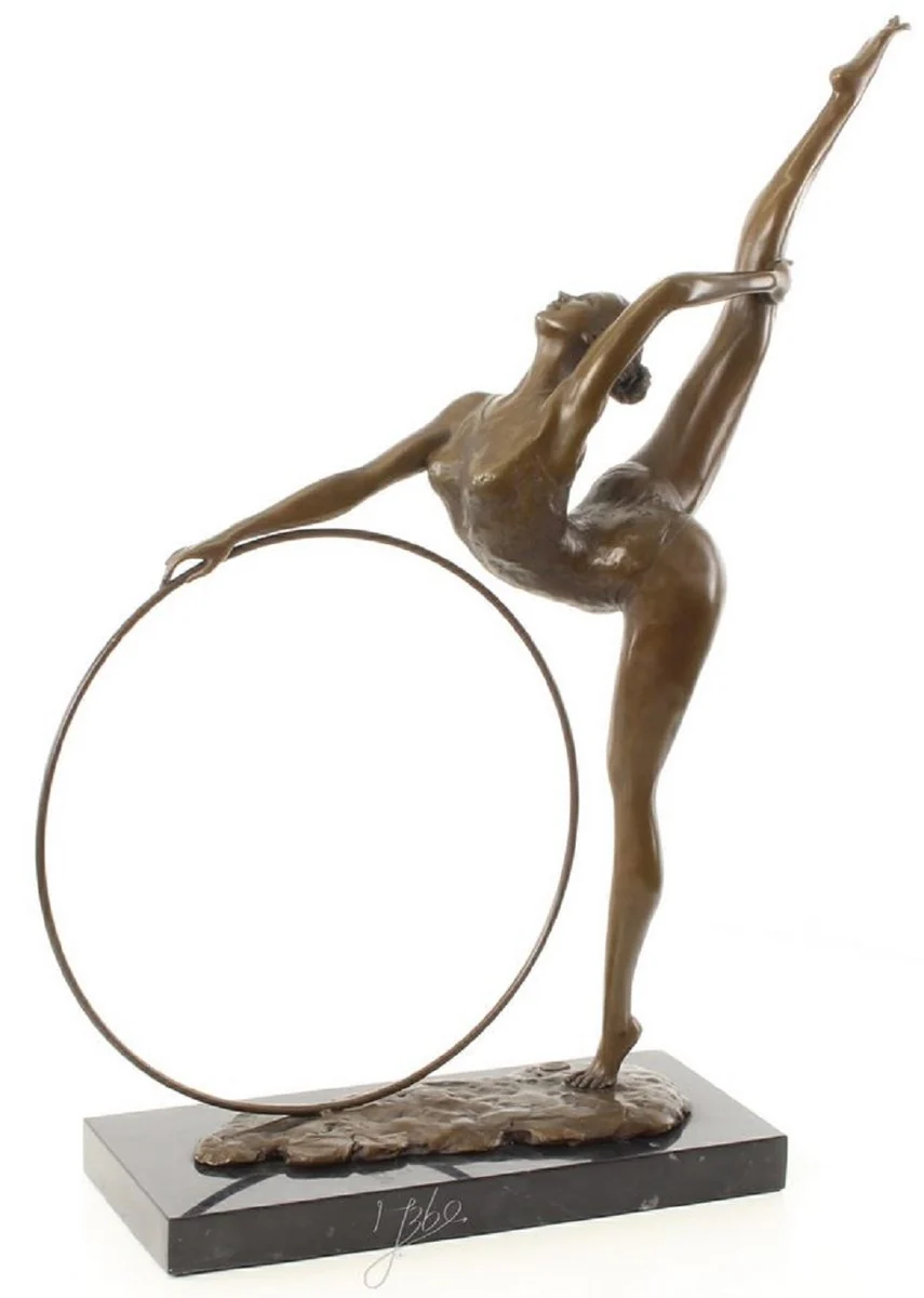 Casa Padrino figura de bronce de lujo bailarina de hula hula bronce / negro 46,2 x 14,2 x H. 57 cm - Escultura en Bronce Deco con Base de Mármol