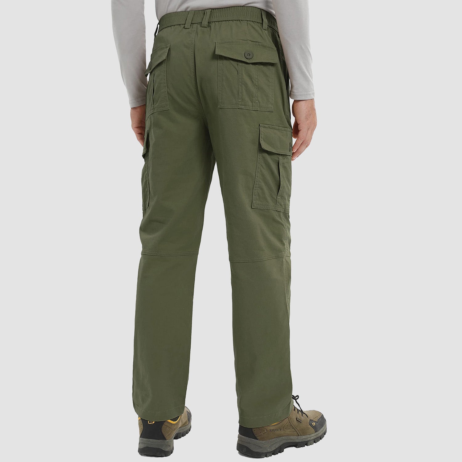 Men's Outdoor Cargo Pants Straight Fit with 6 Pockets Elastic Waist Fishing Travel Work Pants