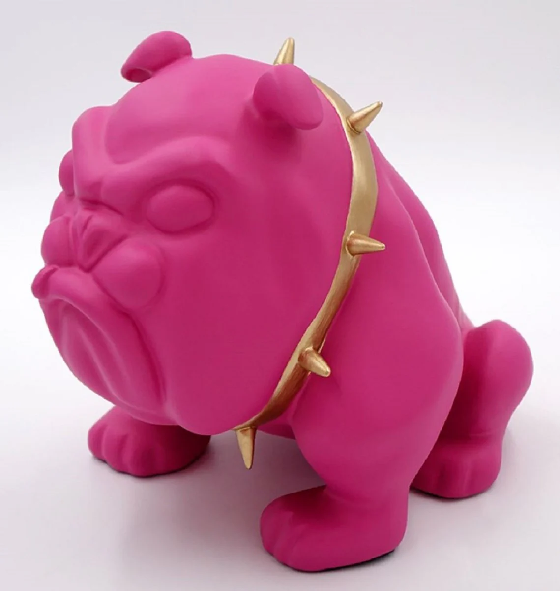 Casa Padrino figura decorativa de lujo perro bulldog con collar rosa / oro A. 55 cm - Escultura decorativa de resina - Decoraci¨®n sal¨®n - Figura animal decorativa de lujo
