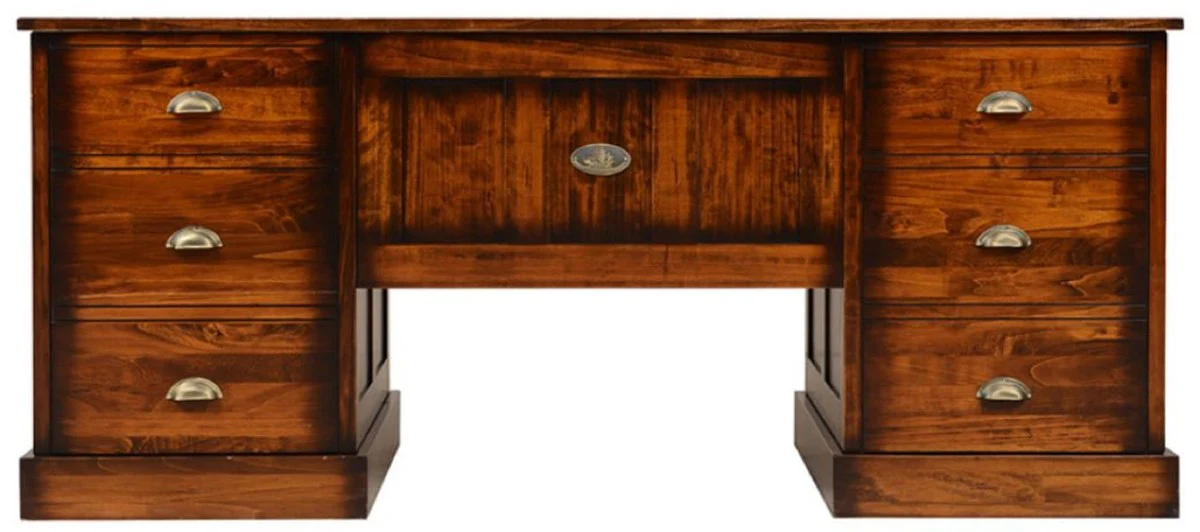 Casa Padrino escritorio de estilo vintage de lujo marr¨®n 180 x 80 x A. 78,5 cm - Mesa de oficina con 12 cajones - Muebles de oficina estilo vintage - Muebles de oficina de madera maciza de lujo