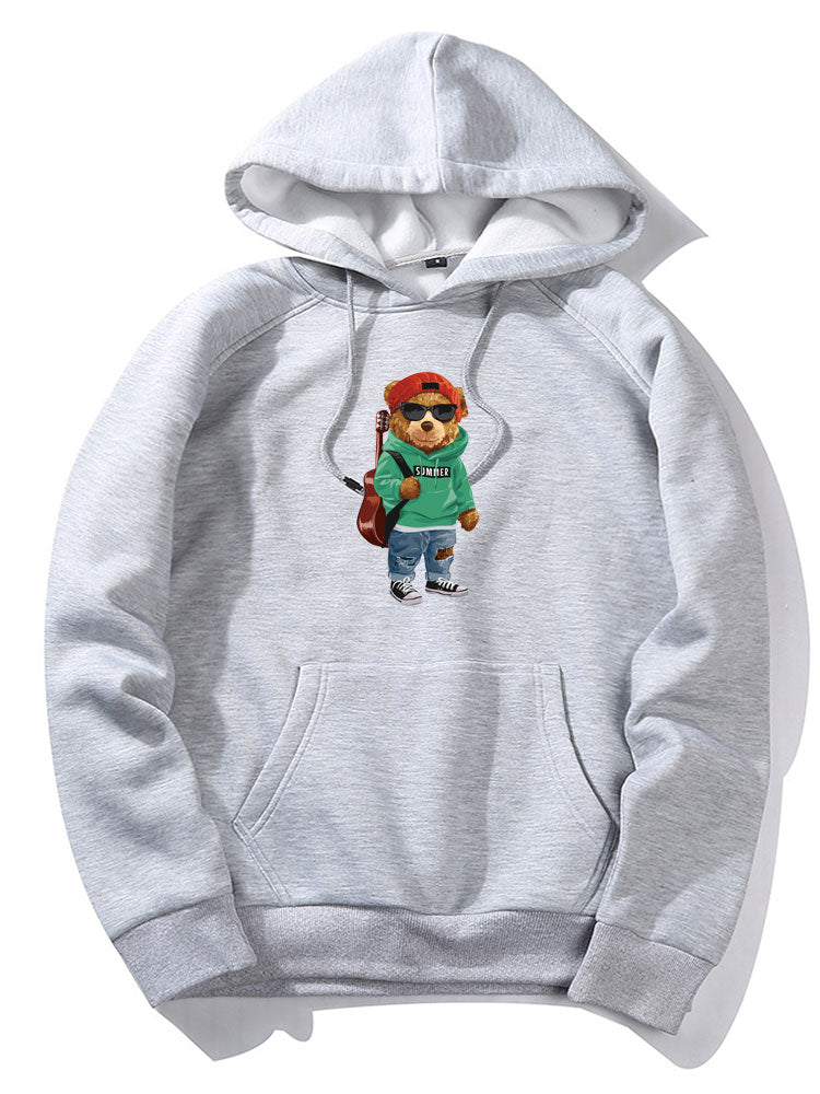 Guitar Bear Print Hoodie