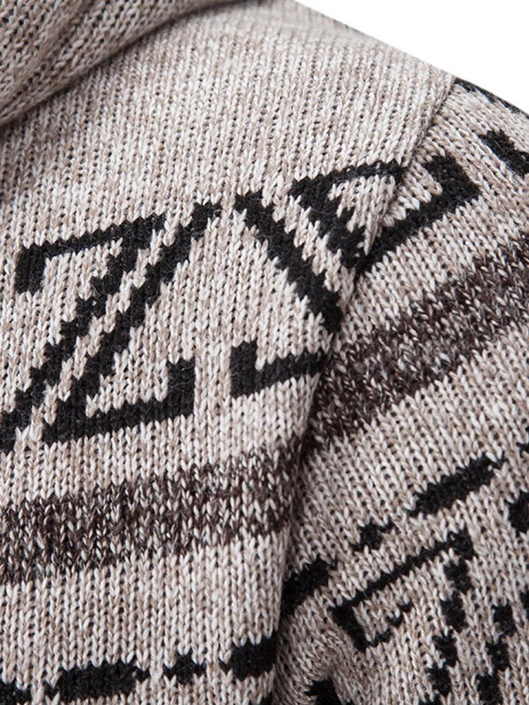 Aztec Geometric Pattern Zip Hooded Sweater