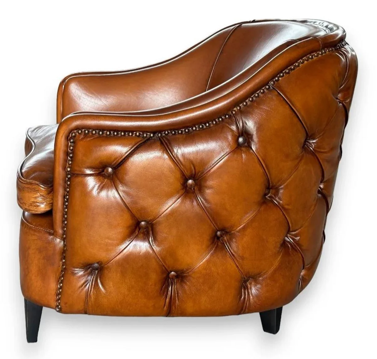Casa Padrino sill¨®n de cuero Chesterfield de lujo marr¨®n claro / negro - Muebles de sal¨®n de cuero genuino