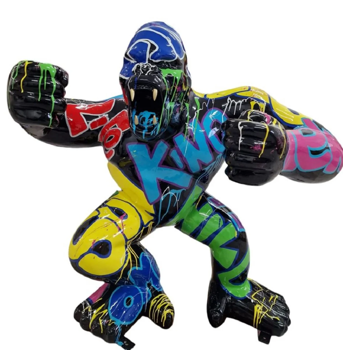 Casa Padrino escultura decorativa XXL de lujo mono gorila negro / multicolor A. 100 cm - Gran escultura decorativa - Figura decorativa XXL - Figura animal de lujo XXL