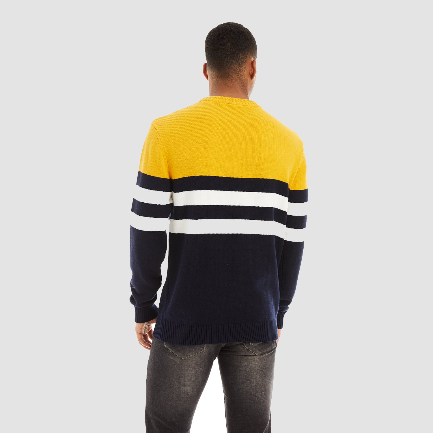 Men's Crewneck Sweater Soft Thermal Knitted Sweatshirt Color Block Striped