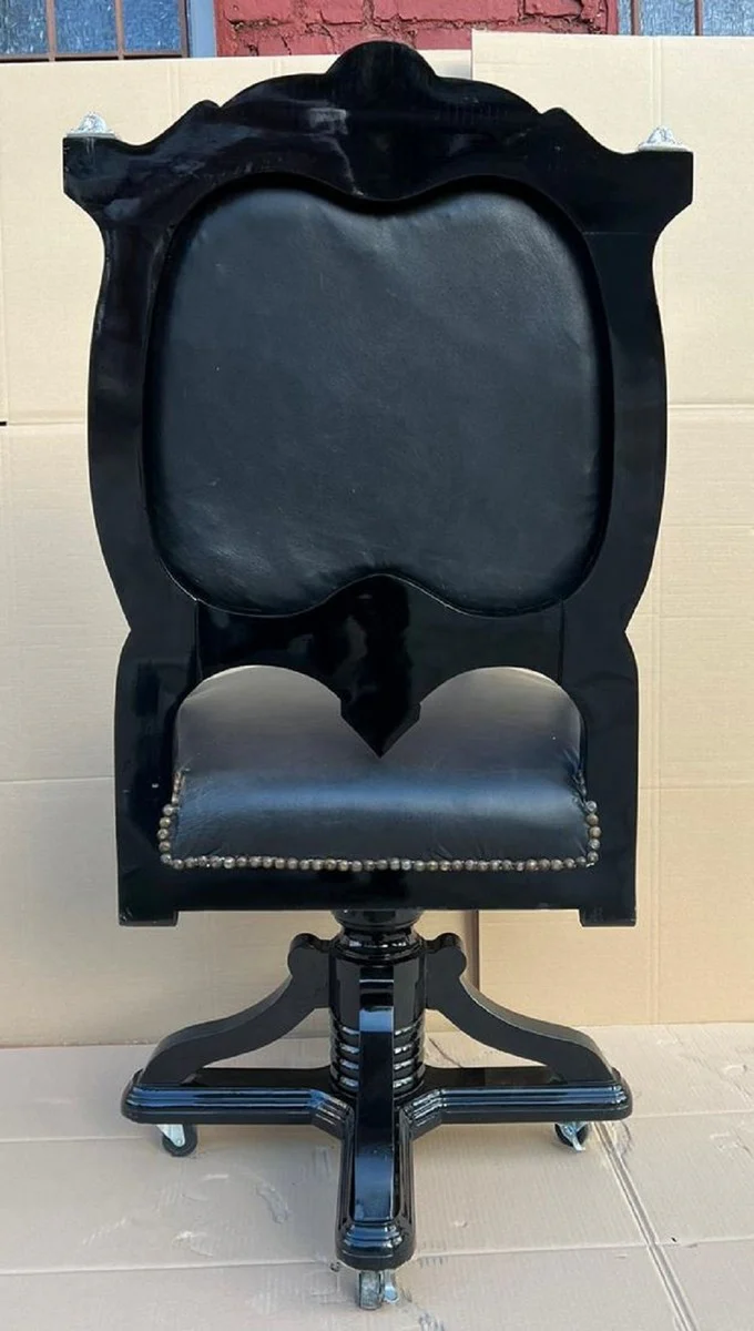 Casa Padrino silla de escritorio barroco negro / plata - Silla de oficina de estilo barroco ajustable en altura con cuero artificial - Muebles de oficina barrocos - Noble y magnífico