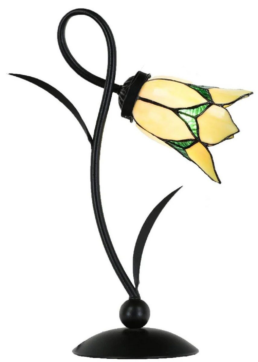 Casa Padrino L¨¢mpara de Mesa Tiffany Art Deco Negro / Amarillo / Verde A. 40 cm - L¨¢mparas Tiffany