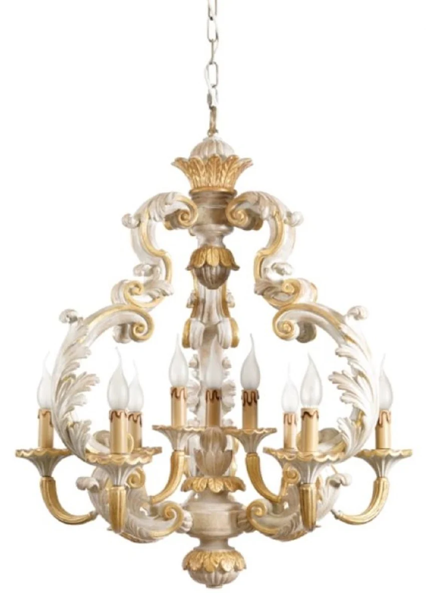 Casa Padrino araña de luces barroco de lujo blanco / gris / oro Ø 70 x A. 83 cm - Magnífica lámpara de araña de salón de estilo barroco - Calidad de lujo - Hecho en Italia