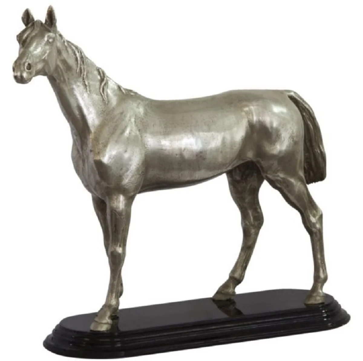 Casa Padrino escultura de bronce de lujo caballo plata / negro 36 x 13 x H. 32 cm - Figura Decorada Plateada