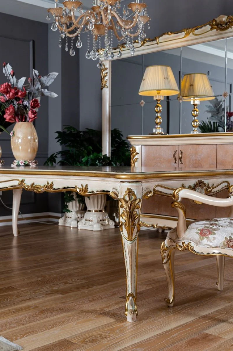 Casa Padrino conjunto de comedor barroco de lujo - 1 Mesa de Comedor Barroco y 8 Sillas de Comedor Barroco con Patr¨®n Elegante - Magn¨ªfico muebles de comedor hechos a mano en estilo barroco