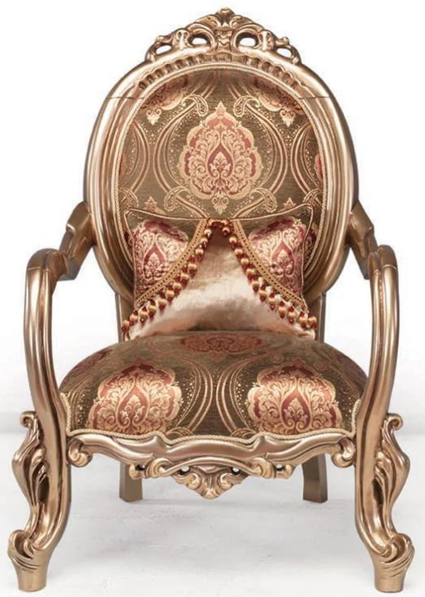 Casa Padrino conjunto de sala de estar barroco de lujo bronce / marr¨®n / rojo burdeos - 1 Sof¨¢ y 2 Sill¨®n y 1 Mesa de Centro - Muebles de Sal¨®n Adornado en Estilo Barroco