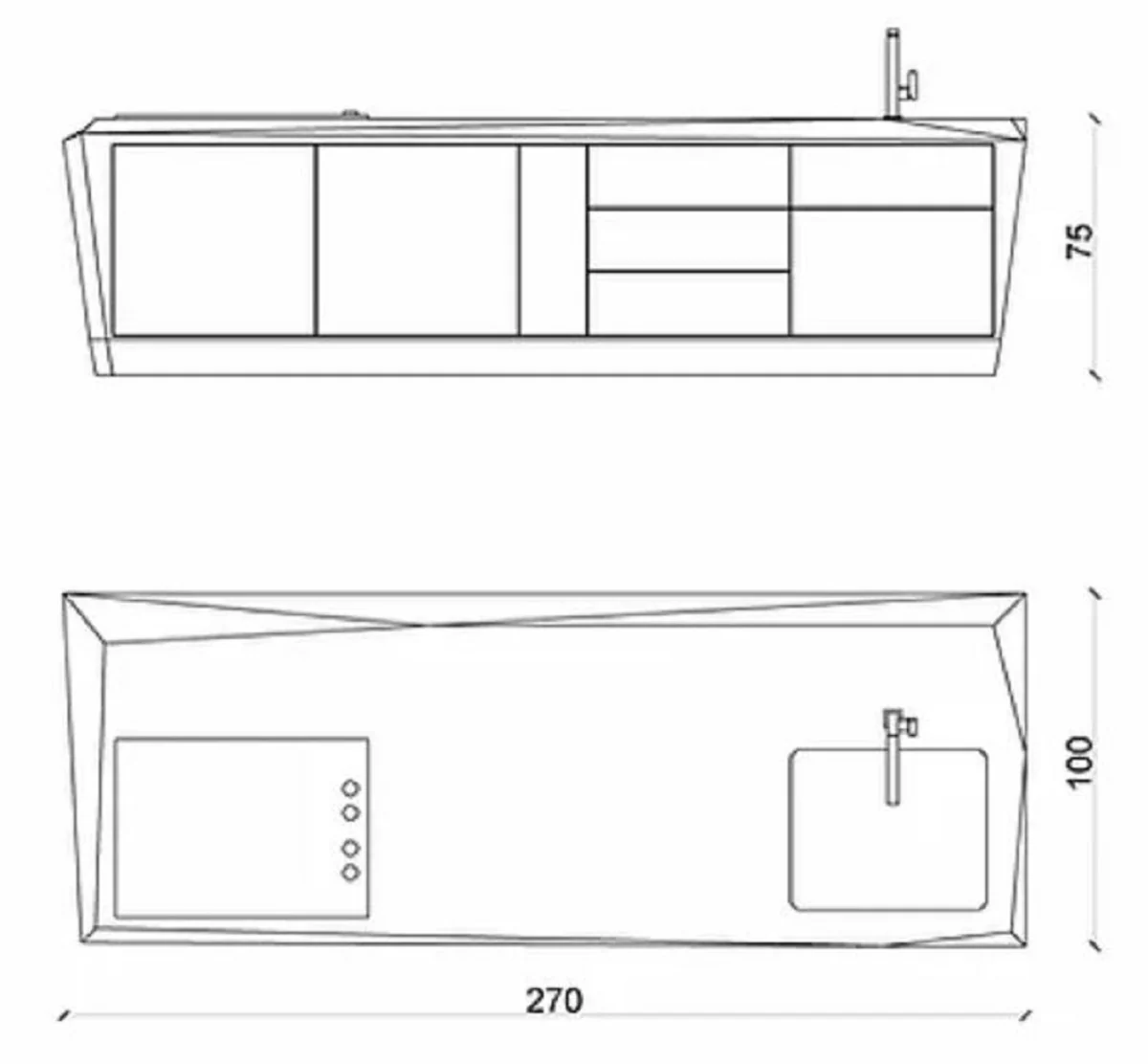 Casa Padrino bloque de cocina de lujo fabricado en m¨¢rmol marquina de alta calidad negro 270 x 100 x A. 75 cm - Muebles de comedor de m¨¢rmol de lujo - Muebles de Hotel - Calidad de Lujo