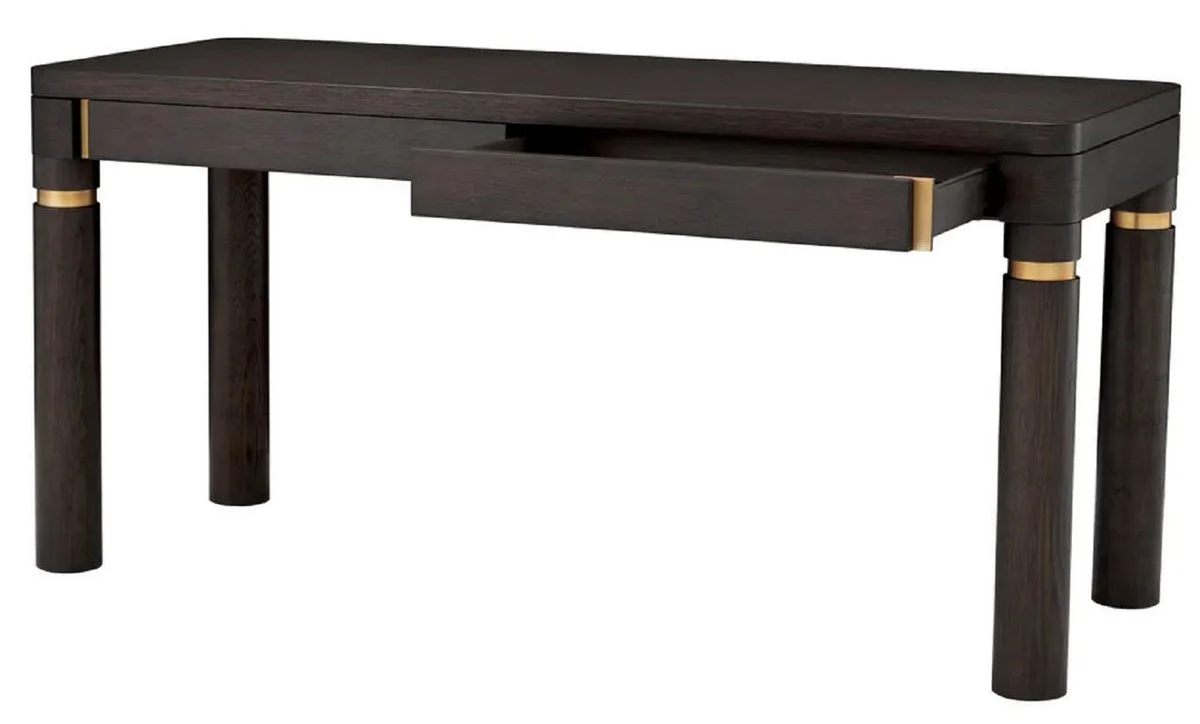 Casa Padrino escritorio de lujo con 2 cajones moca / lat¨®n 160 x 60 x A. 76 cm - Escritorio de oficina - Escritorio de computadora - Muebles de oficina - Muebles de lujo - Calidad de lujo