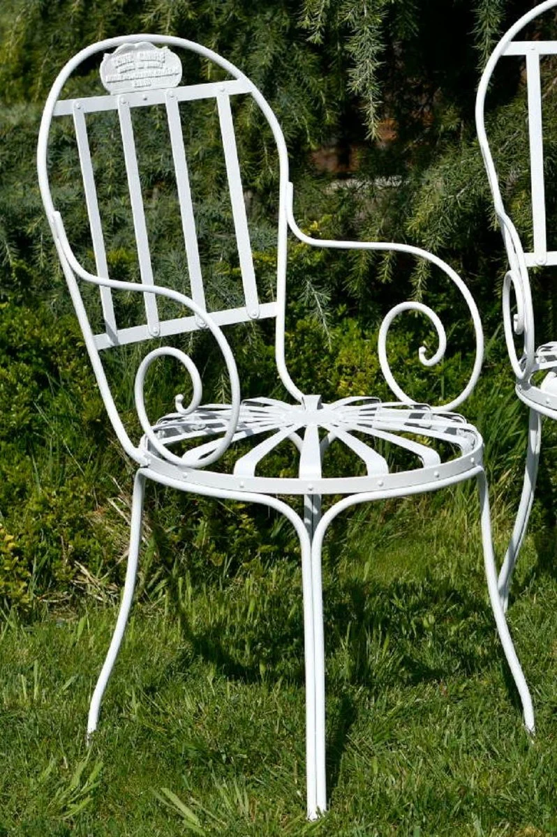 Casa Padrino silla de jard¨ªn Art Nouveau blanco 47 x 47 x A. 94 cm - Silla de forja hecho a mano con reposabrazos - Muebles de hierro forjado de jard¨ªn y terraza nost¨¢lgicos
