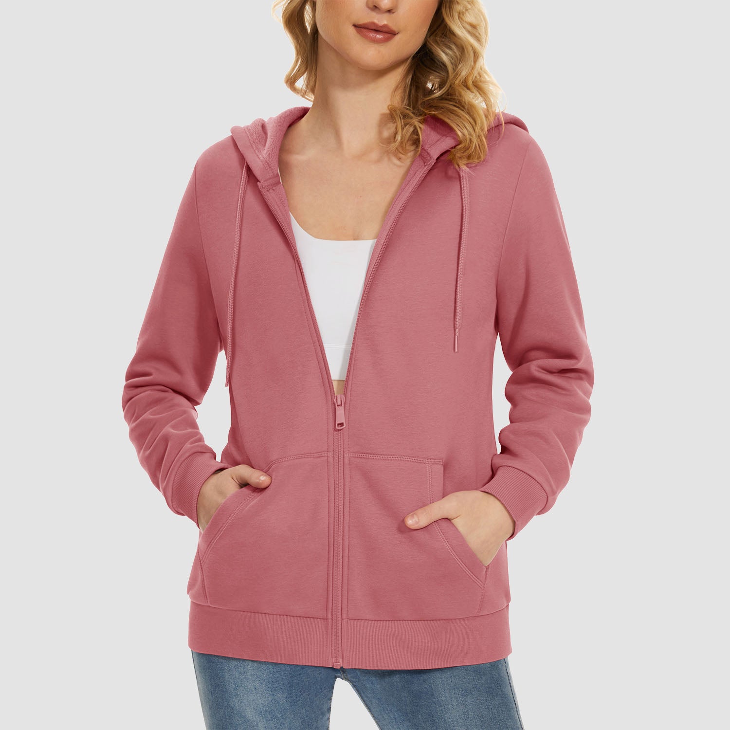 Women's Jacket Fleece Lining Hoodie Jacket Full Zip Up Casual Coat with Pockets