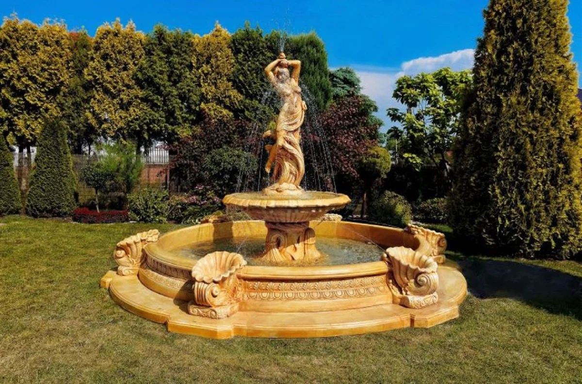 Casa Padrino borde de fuente barroco beige Ø 445 x A. 58 cm - Borde de fuente de jardín redondo - Magnífica decoración de jardín en estilo barroco