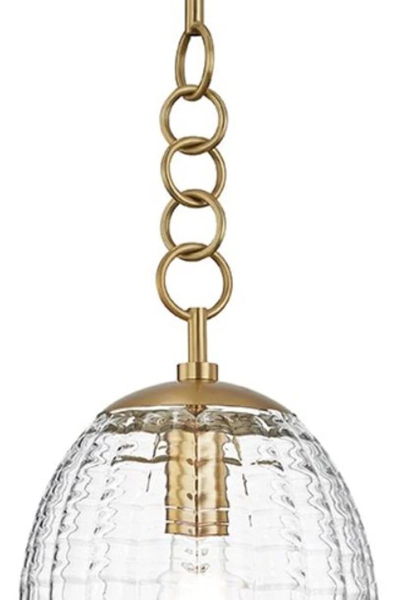 Casa Padrino lámpara colgante de lujo latón antiguo Ø 21,6 x H. 55,9 cm - Lámpara Colgante con Pantalla de Vidrio en Forma de Huevo - Lámpara de Salón