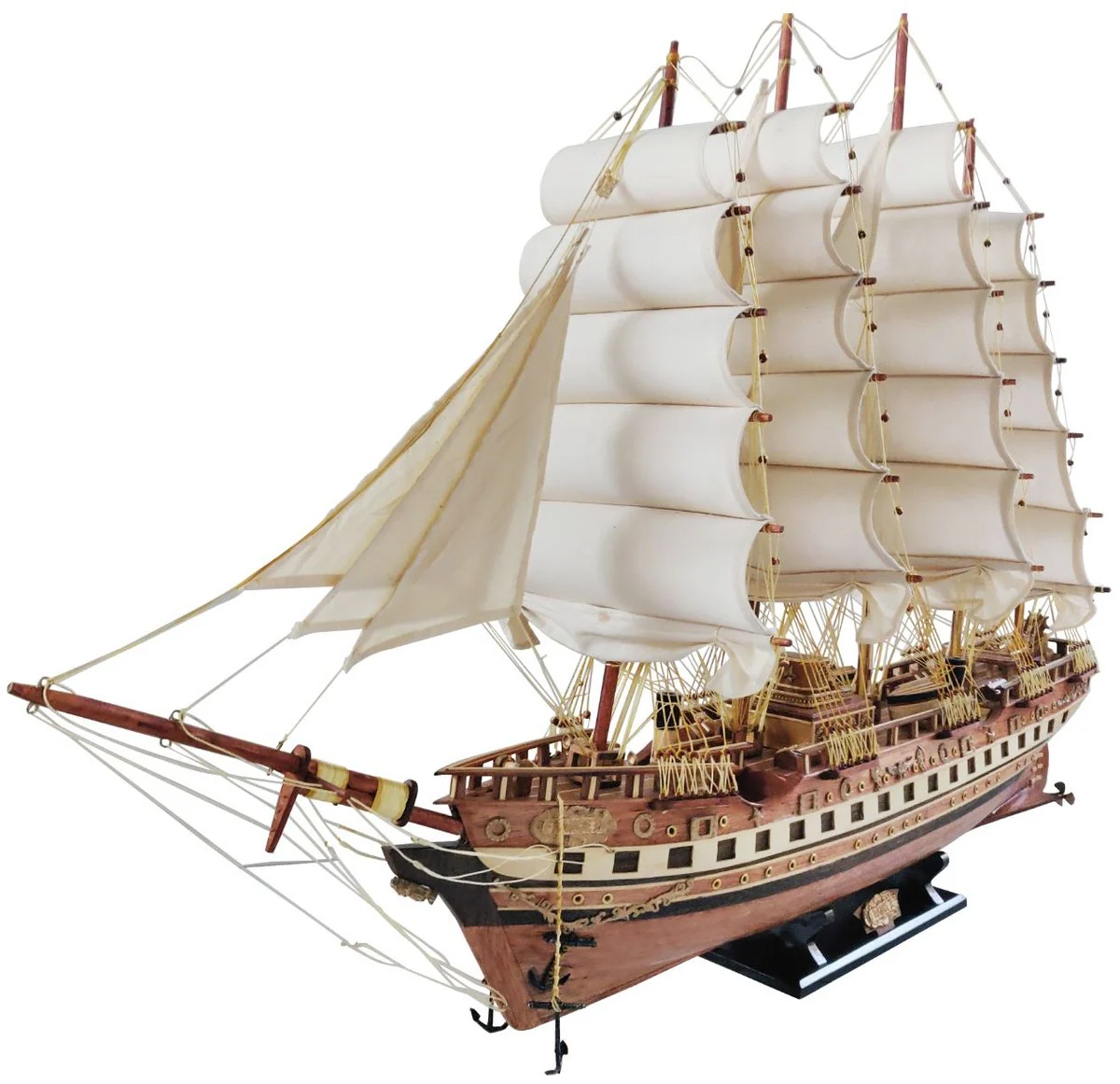 Casa Padrino velero de lujo France II con soporte de madera maciza marrón - Diferentes Tamaños - Barco decorativo hecho a mano barco de madera - Accesorios Decorativos