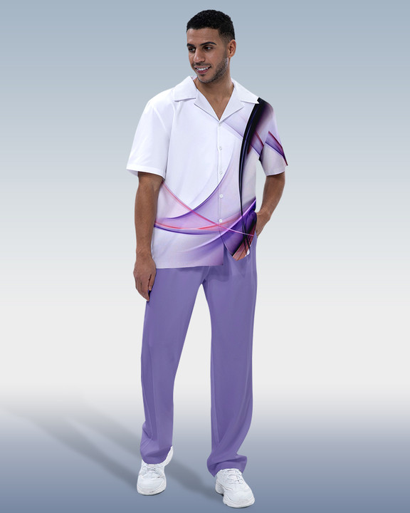 Suitmens Men's Ombre Print Short Sleeve Shirt Walking Set 285