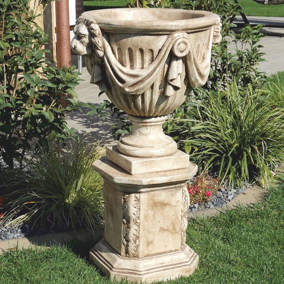 Casa Padrino maceta barroco de lujo con columna beige antiguo Al. 95 cm - Hecho en Italia