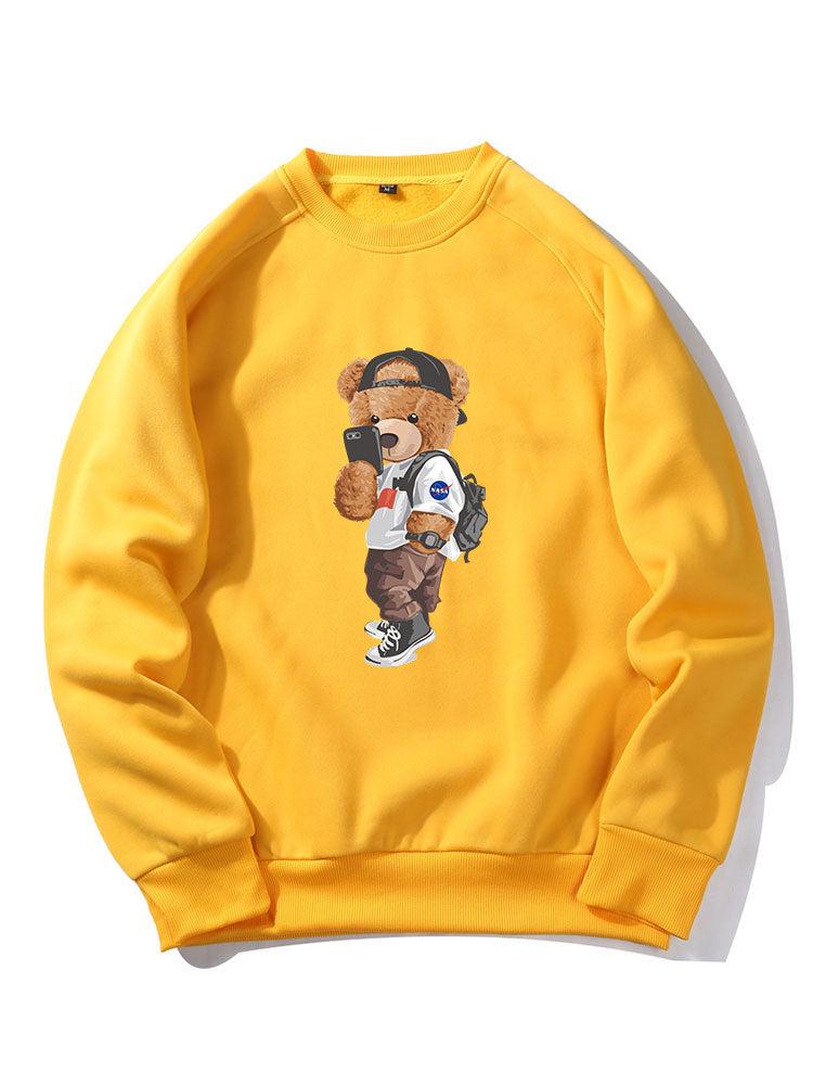 Selfie Bear Print Raglan Sleeve Sweatshirt