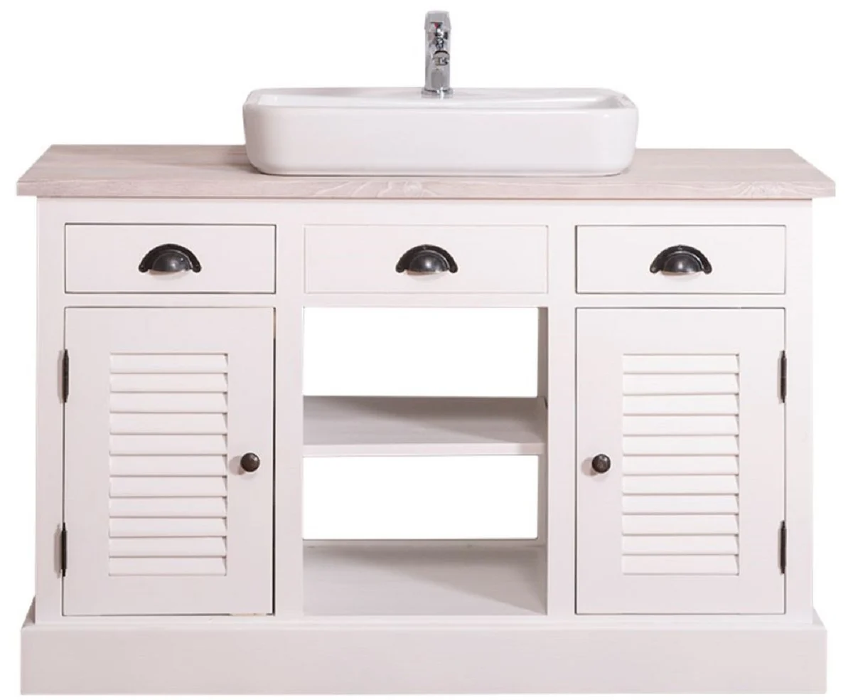 Casa Padrino mueble lavabo estilo campestre blanco / gris claro 120 x 51 x H. 75 cm - Mueble Bajo Lavabo con 2 Puertas y 3 Cajones