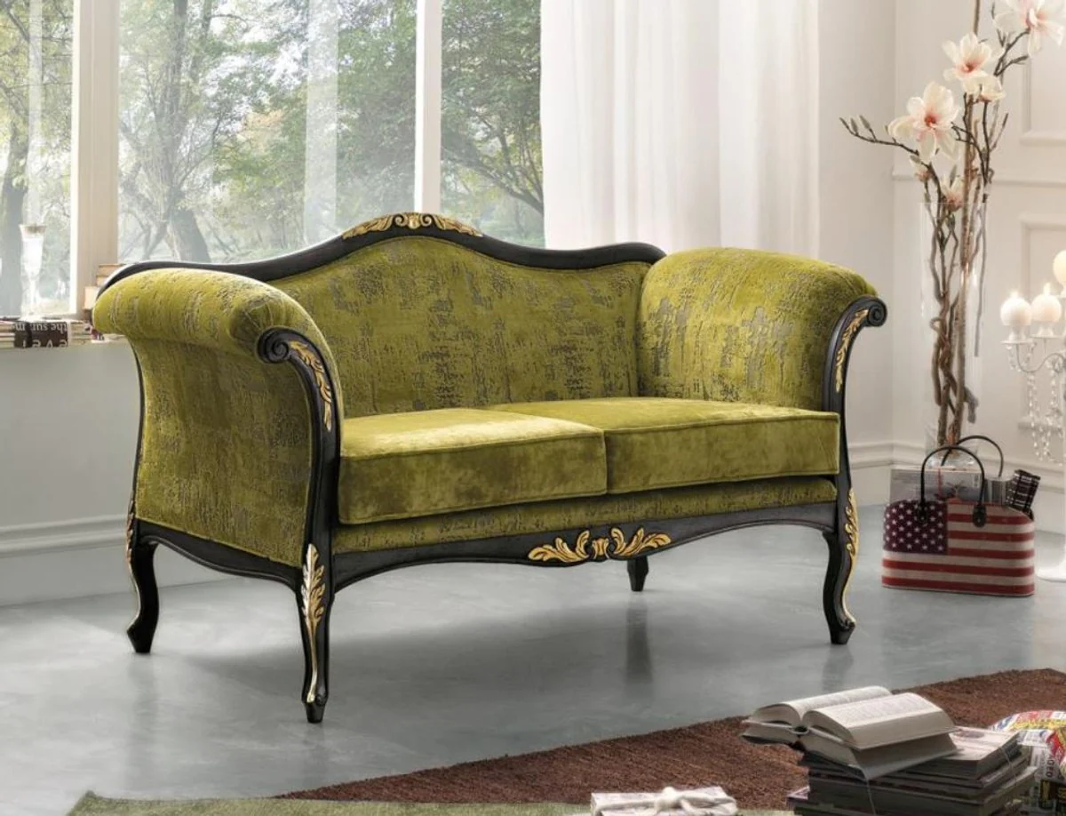 Casa Padrino sof¨¢ de sal¨®n barroco de lujo verde / negro / oro 165 x 82 x A. 96 cm - Muebles de sal¨®n noble de estilo barroco