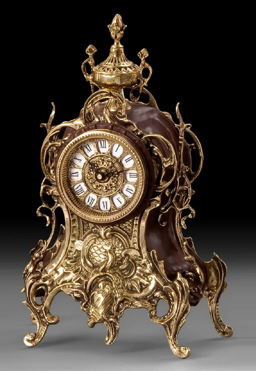 Casa Padrino reloj de mesa barroco de lujo oro / marrón 19 x A. 35 cm - Reloj de bronce hecho a mano estilo barroco - Reloj de escritorio barroco - Decoracion escritorio barroco