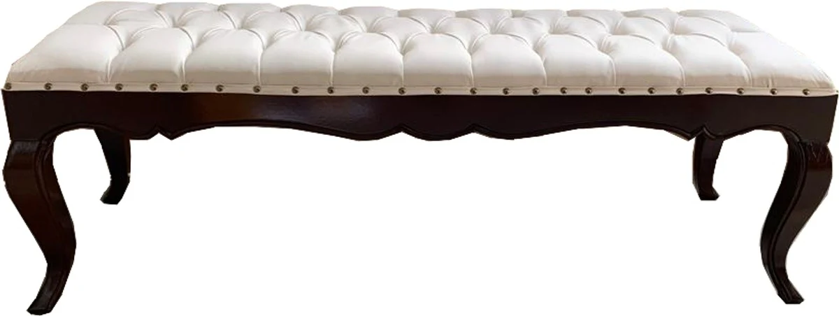 Banco de comedor barroco de lujo Casa Padrino en crema ligera / marr¨®n 140 cm - Banco barroco de hotel - Calidad de lujo