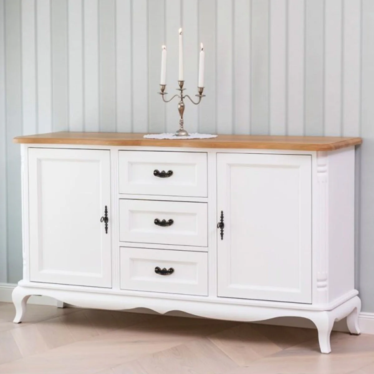 Casa Padrino aparador de estilo campestre blanco / natural 158 cm - Muebles de estilo campestre