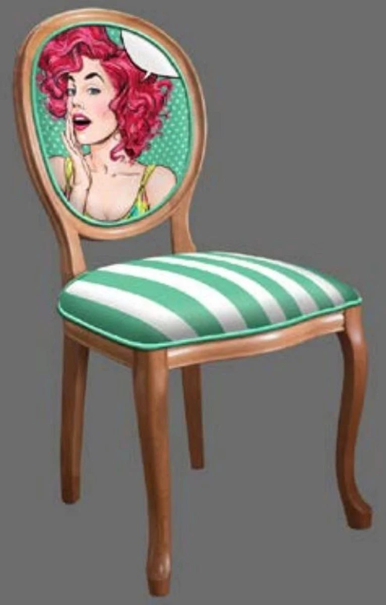 Casa Padrino conjunto de sillas de comedor barroco verde / blanco / multicolor / marron - 6 Sillas de cocina hecho a mano en estilo barroco - Muebles de comedor barrocos