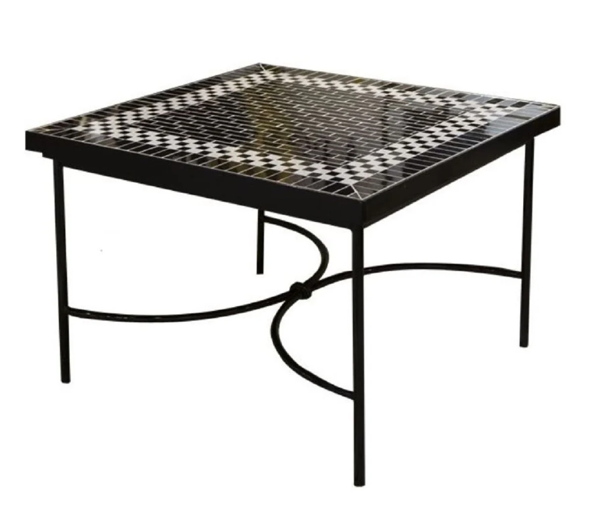 Casa Padrino mesa auxiliar Art Nouveau de lujo negro / blanco 60 x 60 x A. 50 cm - Mesa de hierro forjado hecha a mano con tablero de azulejos de cer¨¢mica - Muebles mesa de jard¨ªn de sala de estar