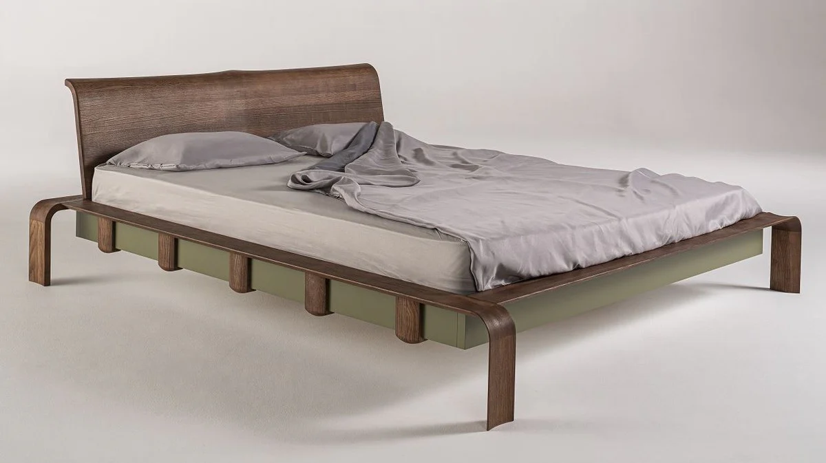 Casa Padrino Cama Doble de Lujo de Madera Maciza Marrón Oscuro - Varios Tamaños