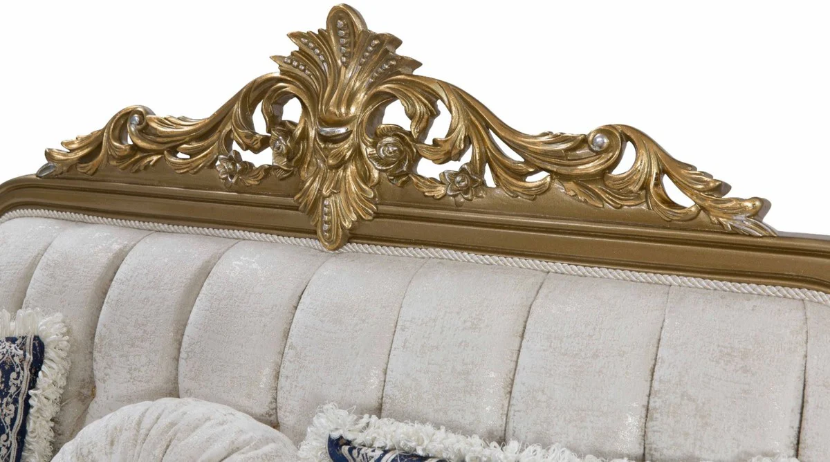 Casa Padrino sof¨¢ barroco de lujo azul / blanco / oro 234 x 93 x A. 124 cm - Muebles de sala en estilo barroco - Noble y Adornado