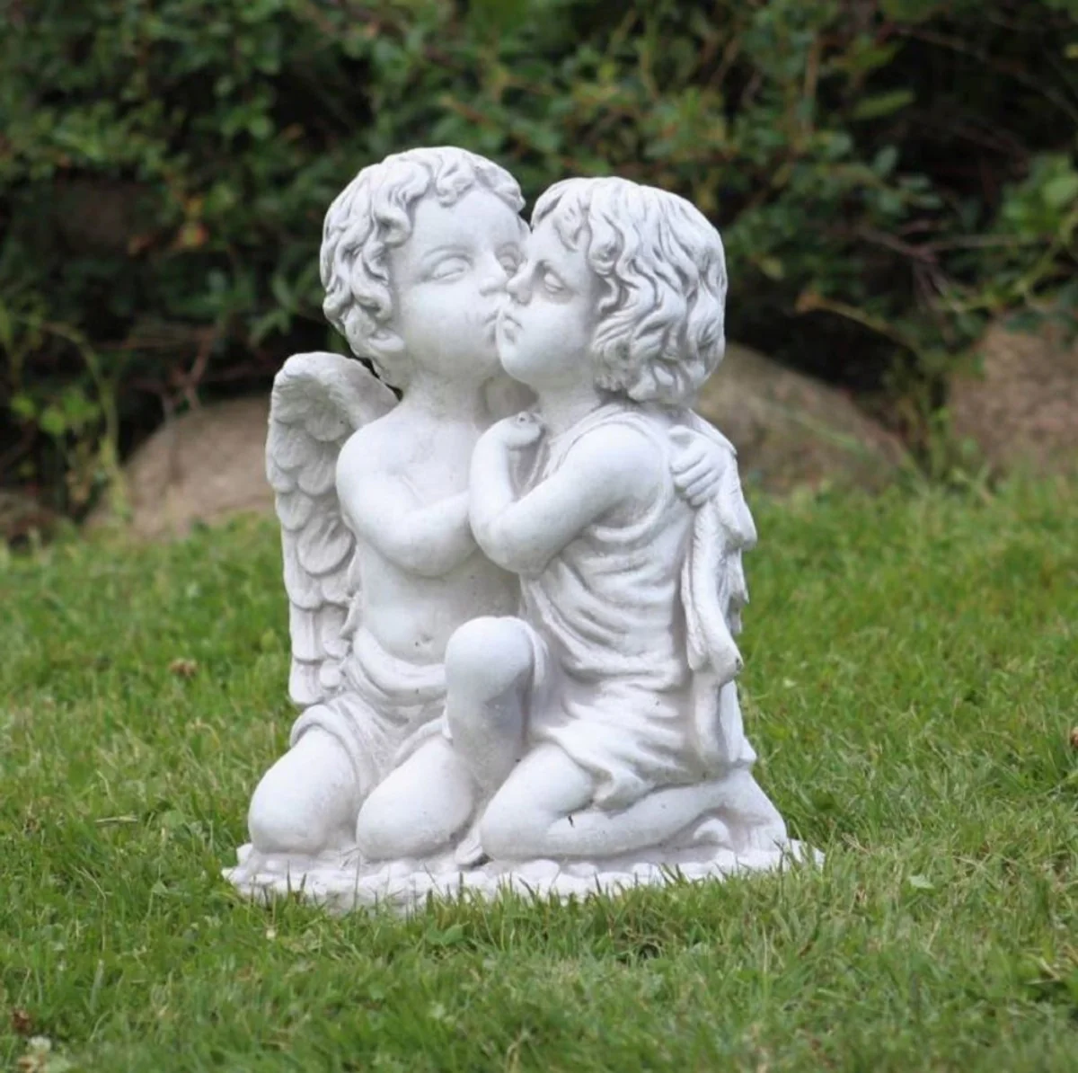 Casa Padrino escultura decorativa Art Nouveau 2 ángeles gris 45 x 25 x A. 39 cm - Elegante figura decorativa de piedra - Decoración de jardín - Accesorios Decorativos Barrocos y Art Nouveau